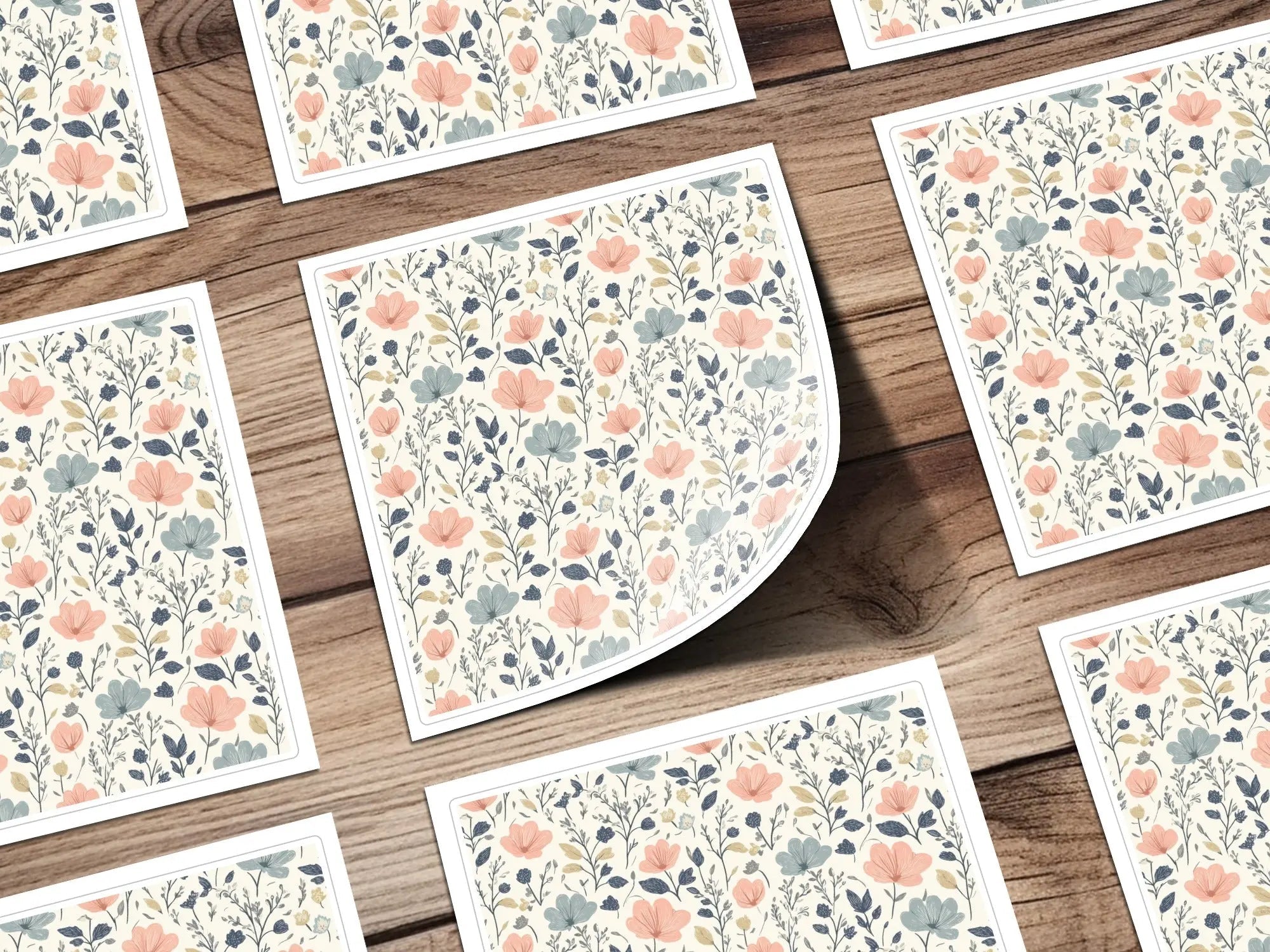 Ditsy Floral Digital Seamless Pattern, Pink and Blue Flowers, Commercial Use, Print on Demand, 12x12 JPEG, Cute Floral Fabric Design - Moore and Mountain