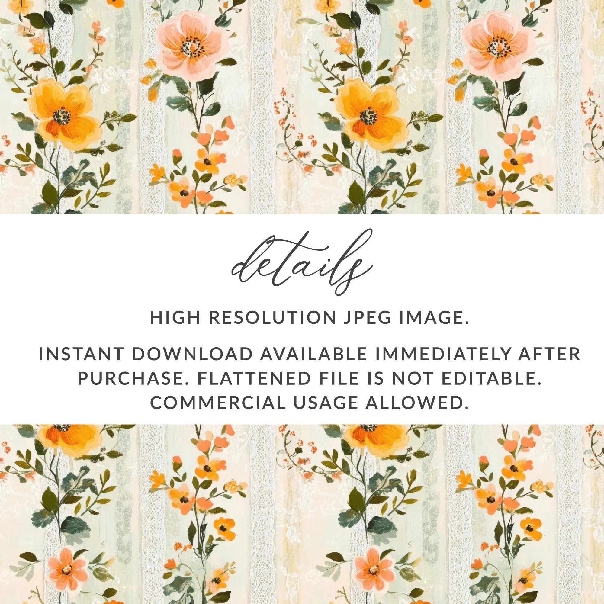 Ditsy Floral Lace Digital Paper, Seamless Flower Pattern, Watercolor Texture, Scrapbook Paper, Digital Download, Commercial Use - Moore and Mountain
