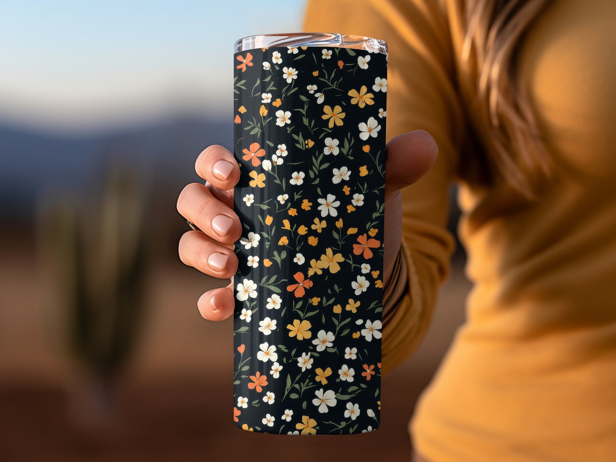 Floral Patterned Insulated Tumbler for Hot or Cold Drinks