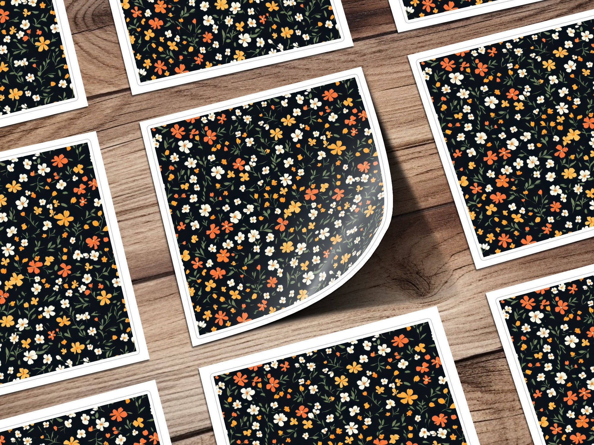 Colorful Floral Pattern on Black Background Product