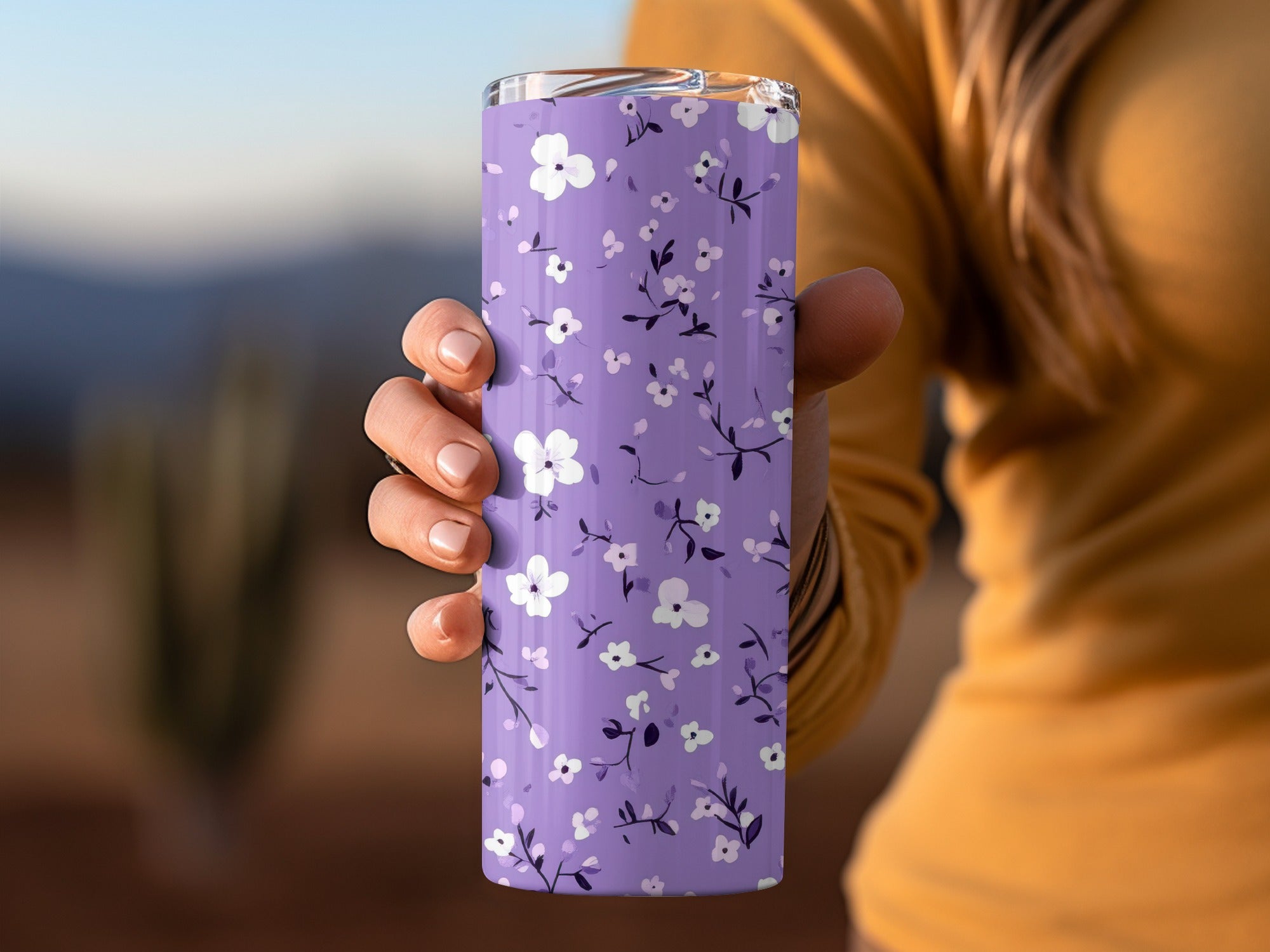 Purple Floral Design Insulated Tumbler for Hot or Cold Drinks