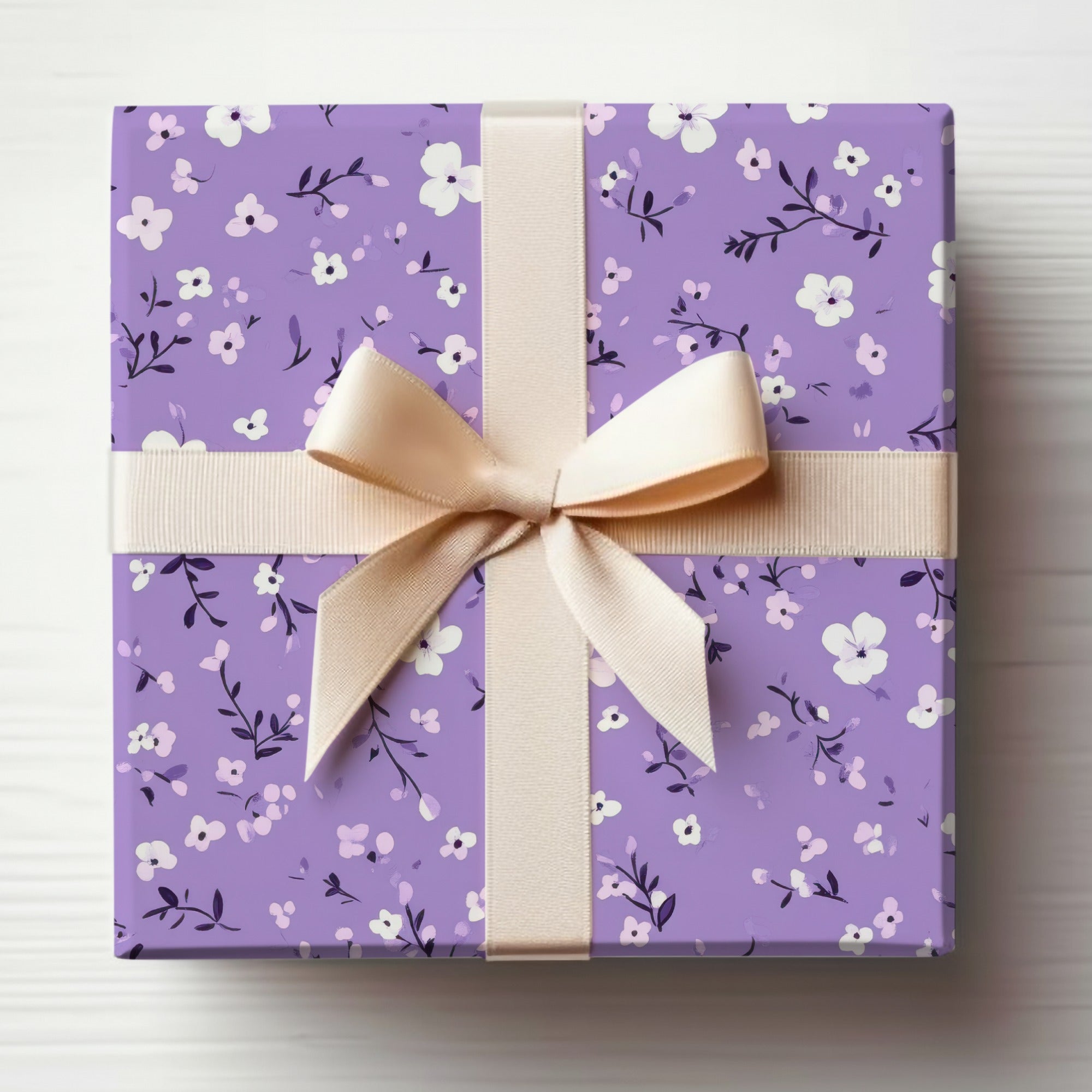 Elegant Floral Purple Gift Wrap with Bow