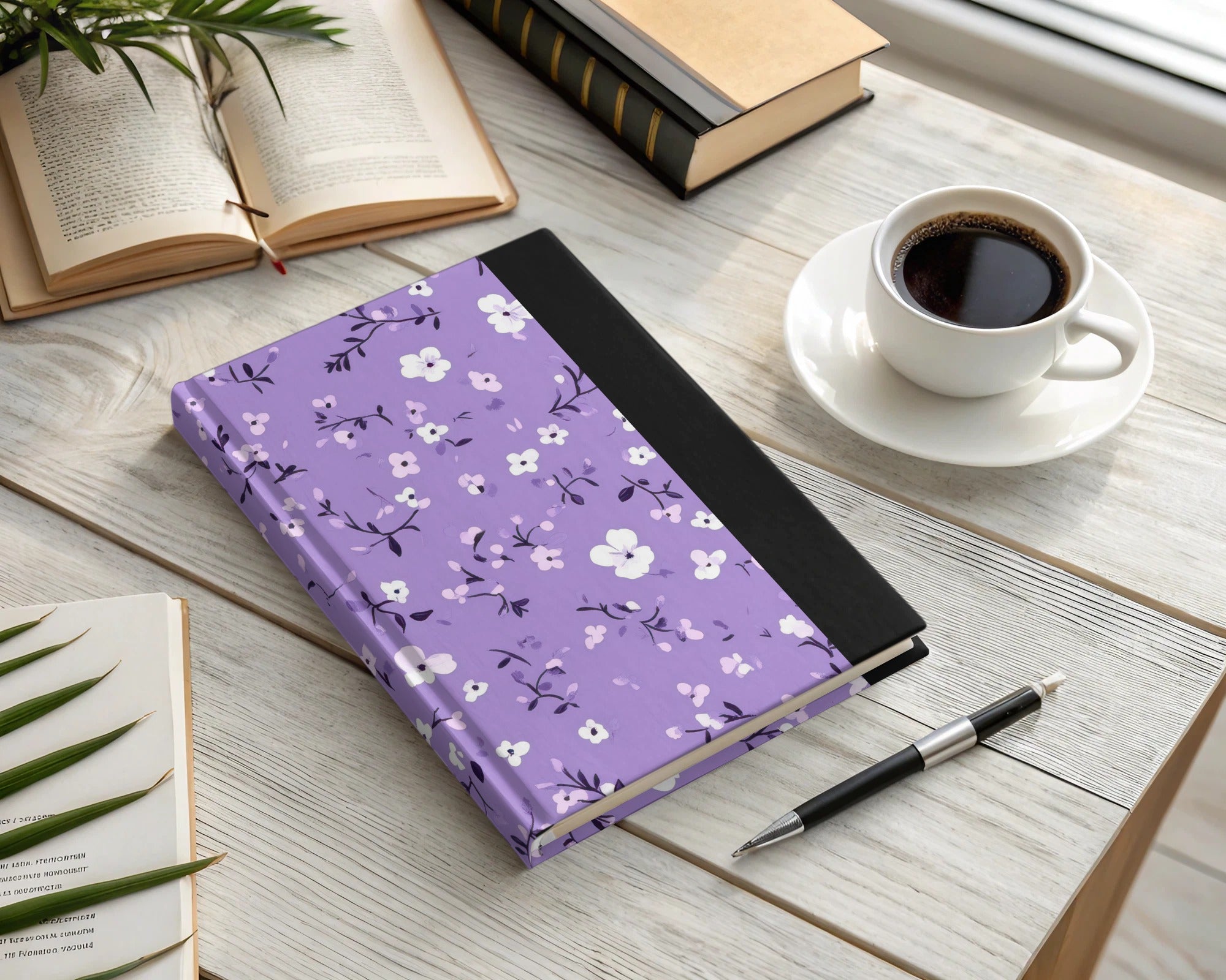 Purple Floral Pattern Hardcover Notebook for Everyday Use