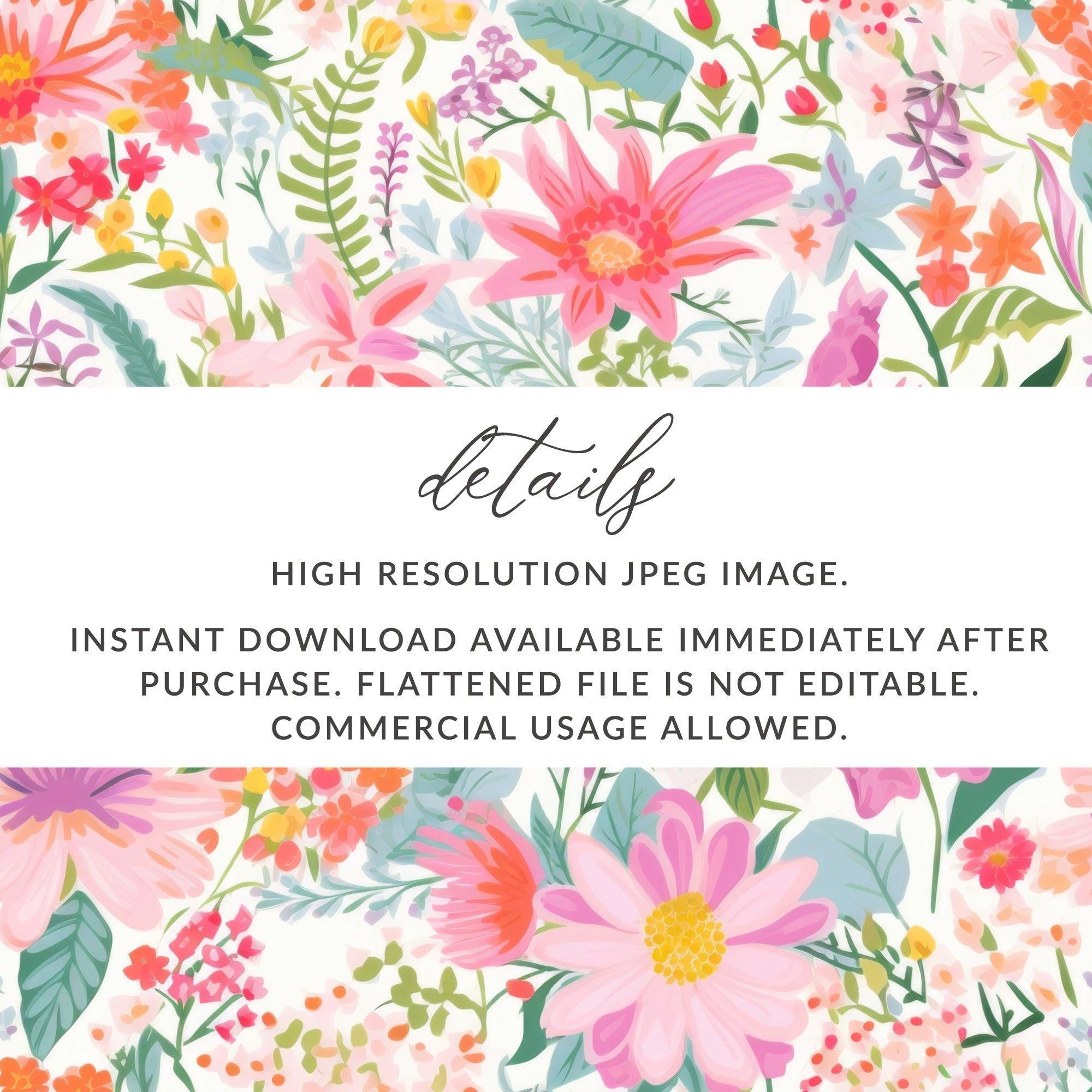 Ditsy Floral Seamless Pattern Digital, Colorful Flowers Repeat Pattern Design, Digital Paper Download, Printable Flower Pattern, 12x12 inch JPEG - Moore and Mountain