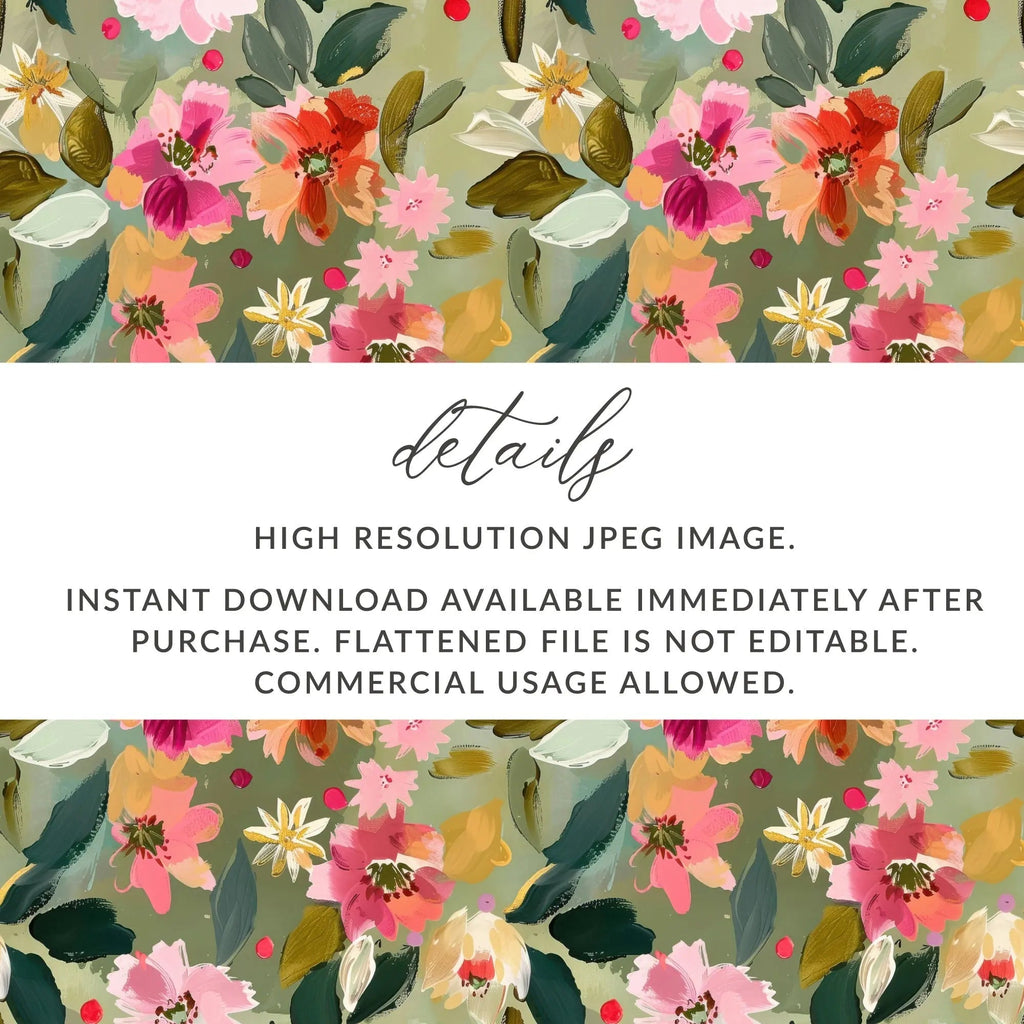 Ditsy Floral Seamless Pattern, Digital Download, Pink Red Flowers, Repeat Pattern, Fabric Design, Paper Print, Sage Green Floral - Moore and Mountain