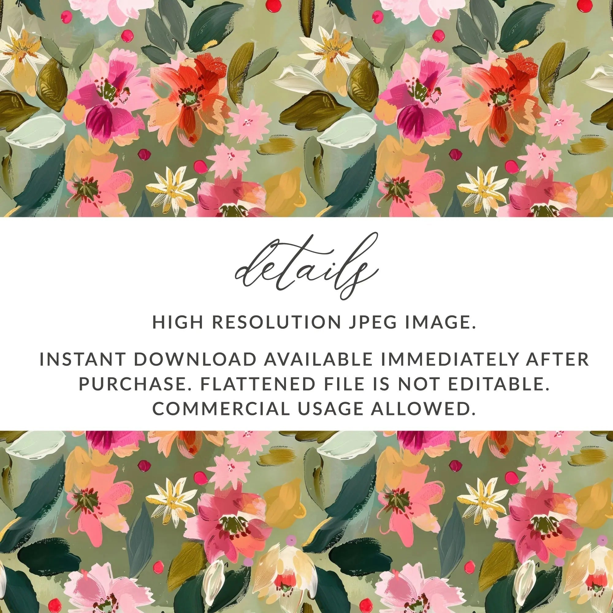 Ditsy Floral Seamless Pattern, Digital Download, Pink Red Flowers, Repeat Pattern, Fabric Design, Paper Print, Sage Green Floral - Moore and Mountain