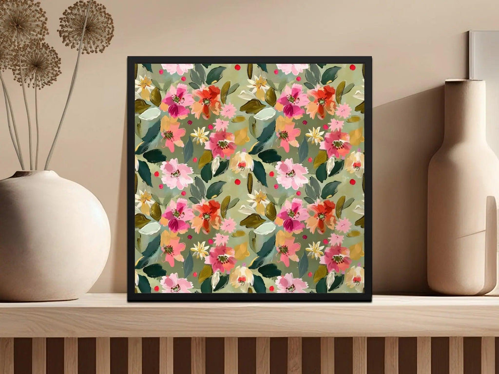 Ditsy Floral Seamless Pattern, Digital Download, Pink Red Flowers, Repeat Pattern, Fabric Design, Paper Print, Sage Green Floral - Moore and Mountain