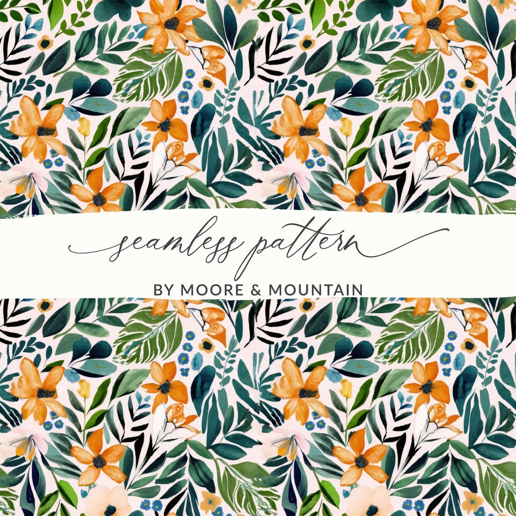 Ditsy Floral Seamless Pattern Digital Paper, Flower Design, Botanical Digital Download, Fabric Design, Scrapbooking Paper, Orange Green Print - Moore and Mountain