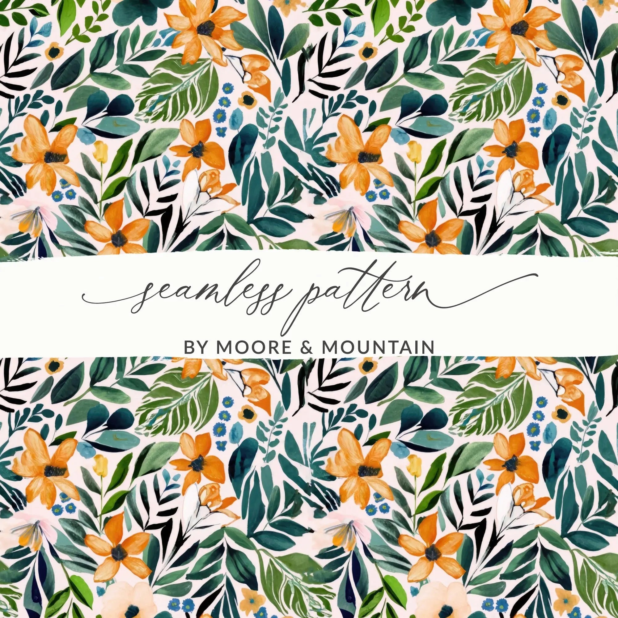 Ditsy Floral Seamless Pattern Digital Paper, Flower Design, Botanical Digital Download, Fabric Design, Scrapbooking Paper, Orange Green Print - Moore and Mountain