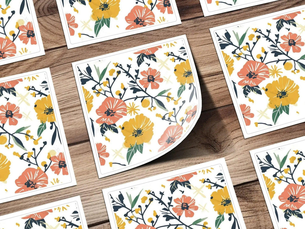 Ditsy Floral Seamless Pattern Digital Paper, Orange Yellow Flowers, Botanical Print, Fabric Design, Scrapbooking, Digital Download - Moore and Mountain