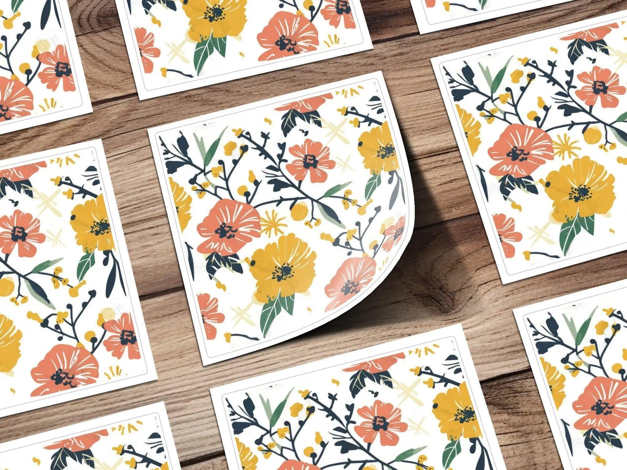 Ditsy Floral Seamless Pattern Digital Paper, Orange Yellow Flowers, Botanical Print, Fabric Design, Scrapbooking, Digital Download - Moore and Mountain