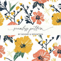 Ditsy Floral Seamless Pattern Digital Paper, Orange Yellow Flowers, Botanical Print, Fabric Design, Scrapbooking, Digital Download - Moore and Mountain