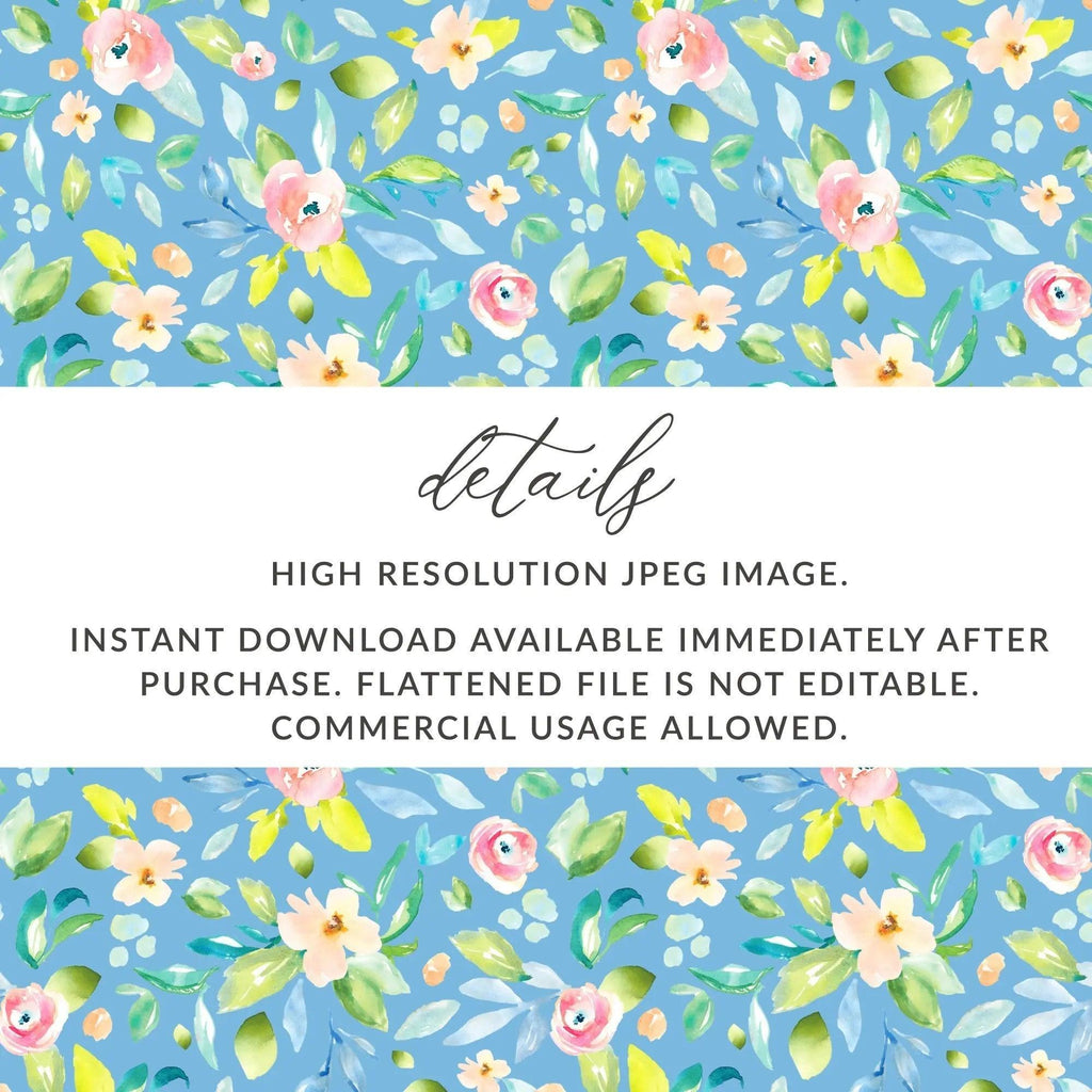 Ditsy Floral Seamless Pattern, Digital Watercolor Flowers, Blue Digital Paper, Fabric Design, Printable Background, Digital Download - Moore and Mountain
