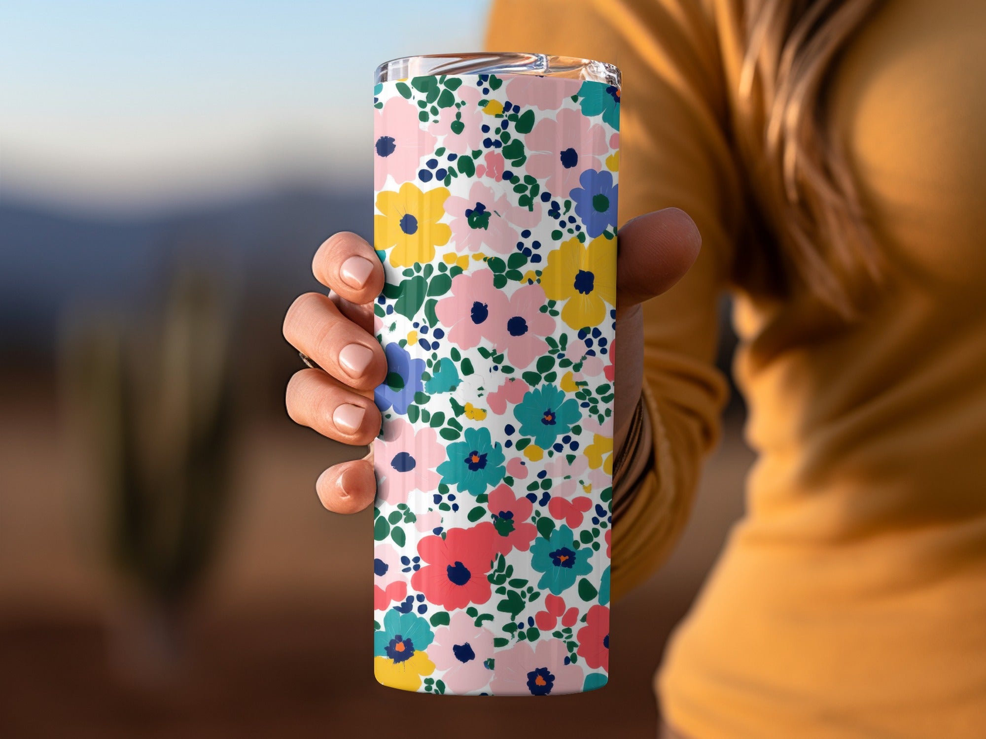 Colorful Floral Print Insulated Tumbler Drinking Cup