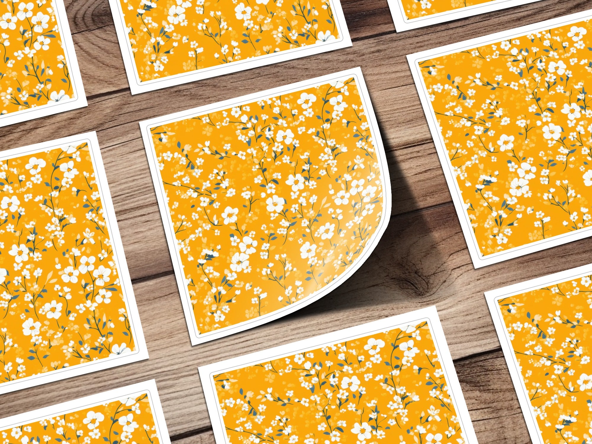 Vibrant Floral Pattern Orange and White Sticker Sheets