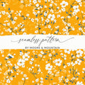 White Floral Blossoms on Orange Seamless Pattern Design