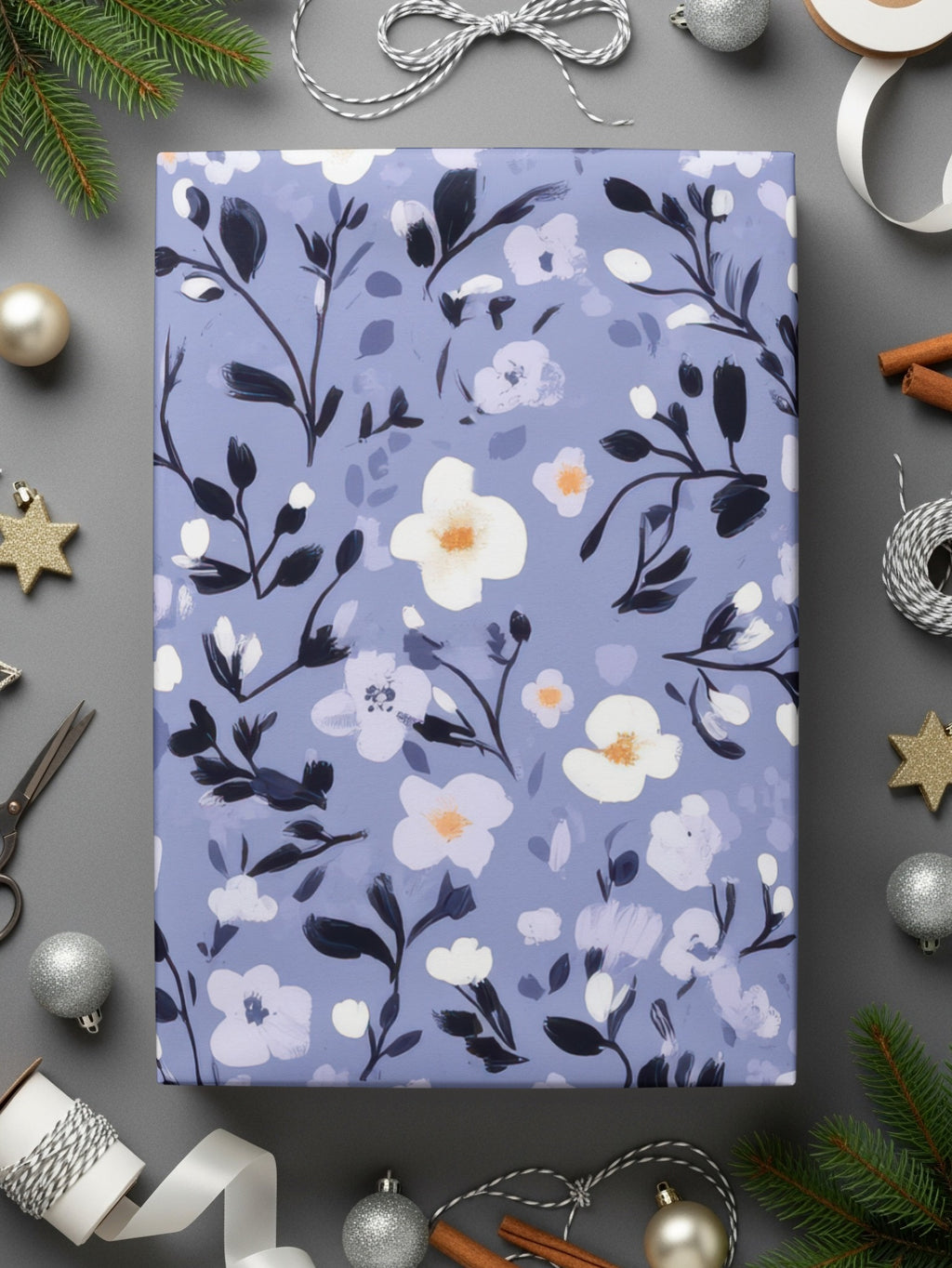 Lavender Floral Pattern Gift Wrap Holiday Wrapping Paper