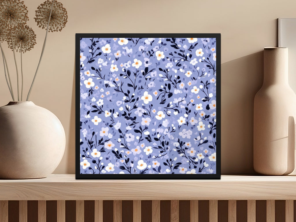 Purple Floral Pattern with Black Frame Wall Art