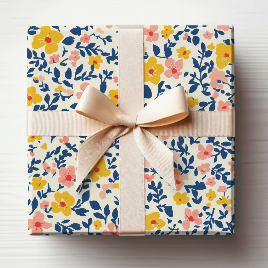 Floral Pattern Gift Wrap with Bow Elegant Design
