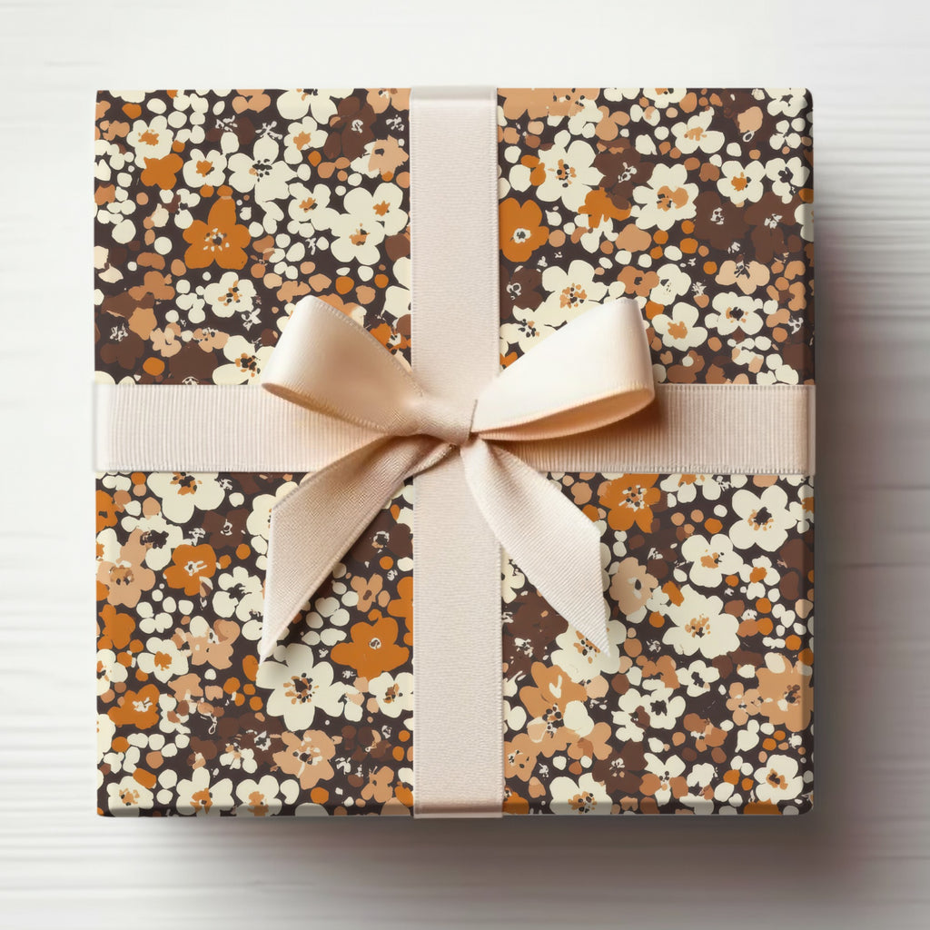 Elegant Floral Gift Wrap with Cream Ribbon for Gifting