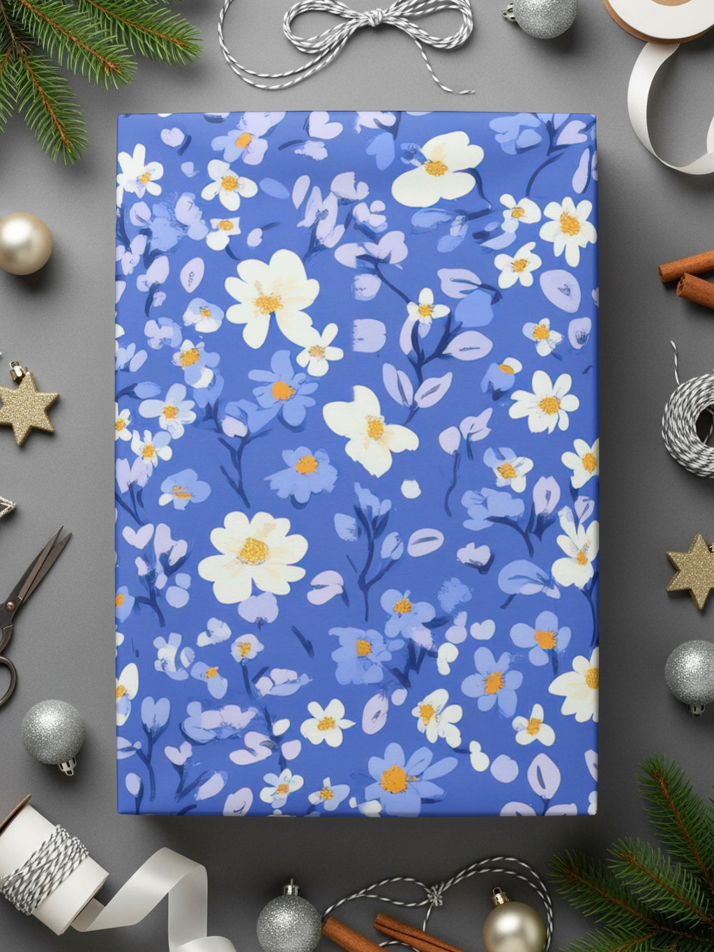 Blue Floral Design Gift Wrapping Paper Sheets