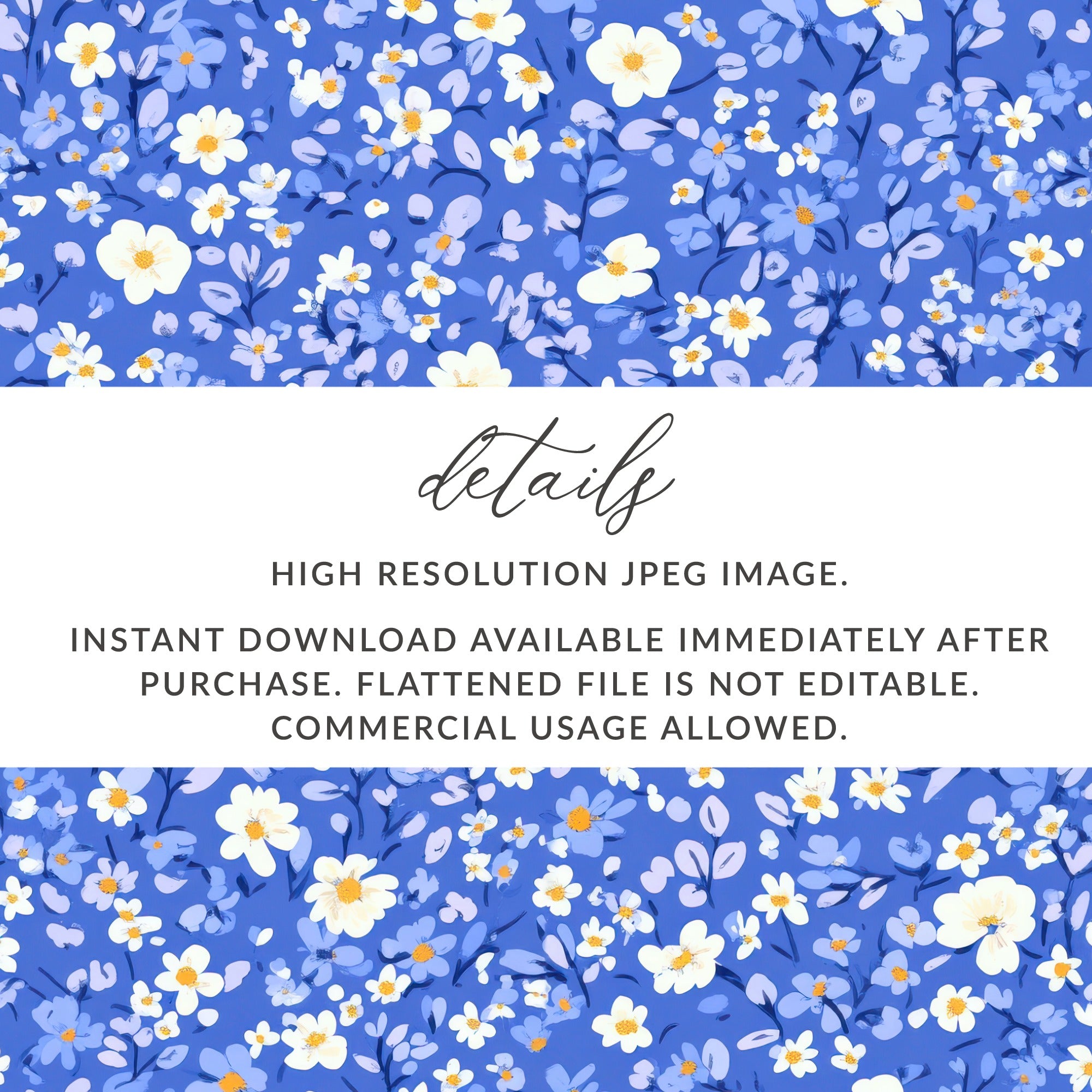 High Resolution Blue Floral Pattern Digital Download