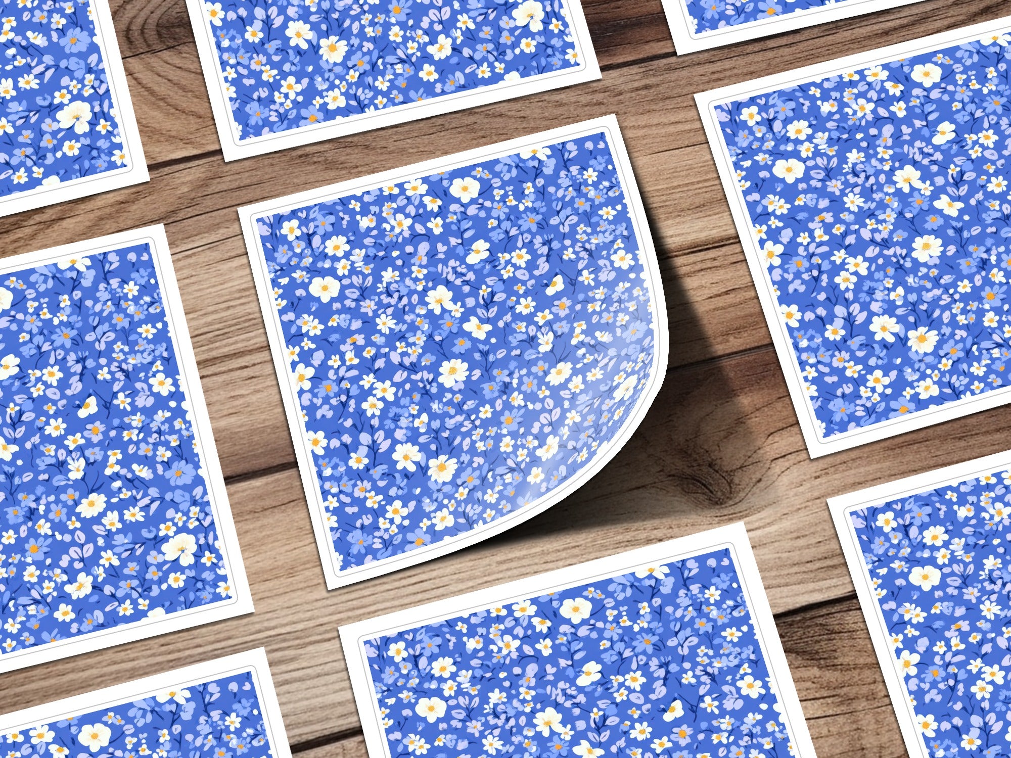 Vibrant Blue Floral Pattern Decorative Sticker Sheets