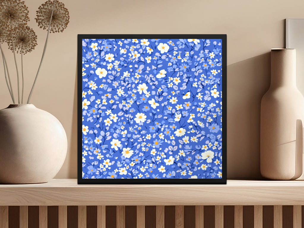 Blue Floral Pattern Print for Wall Art Decor