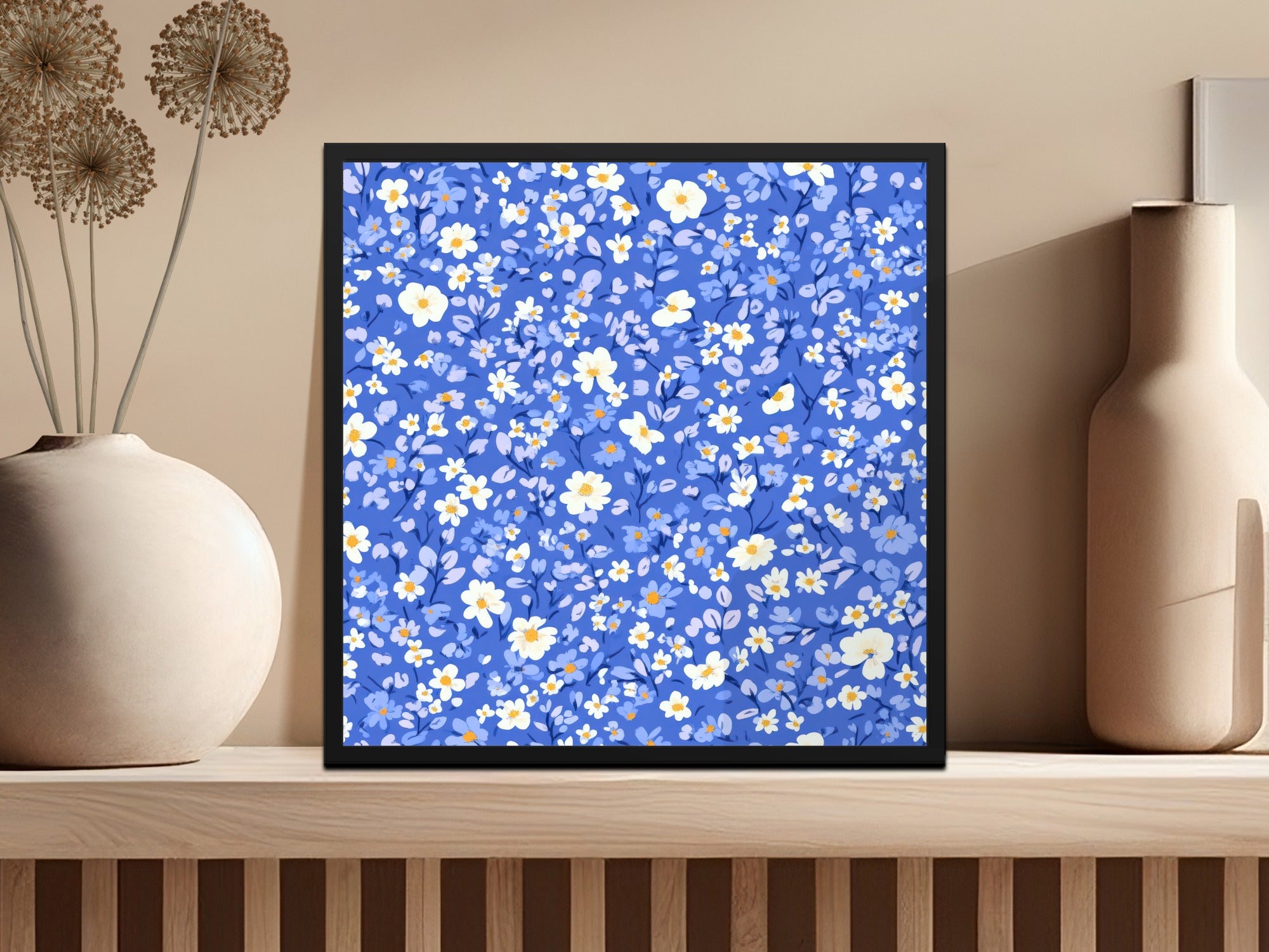 Blue Floral Pattern Print for Wall Art Decor