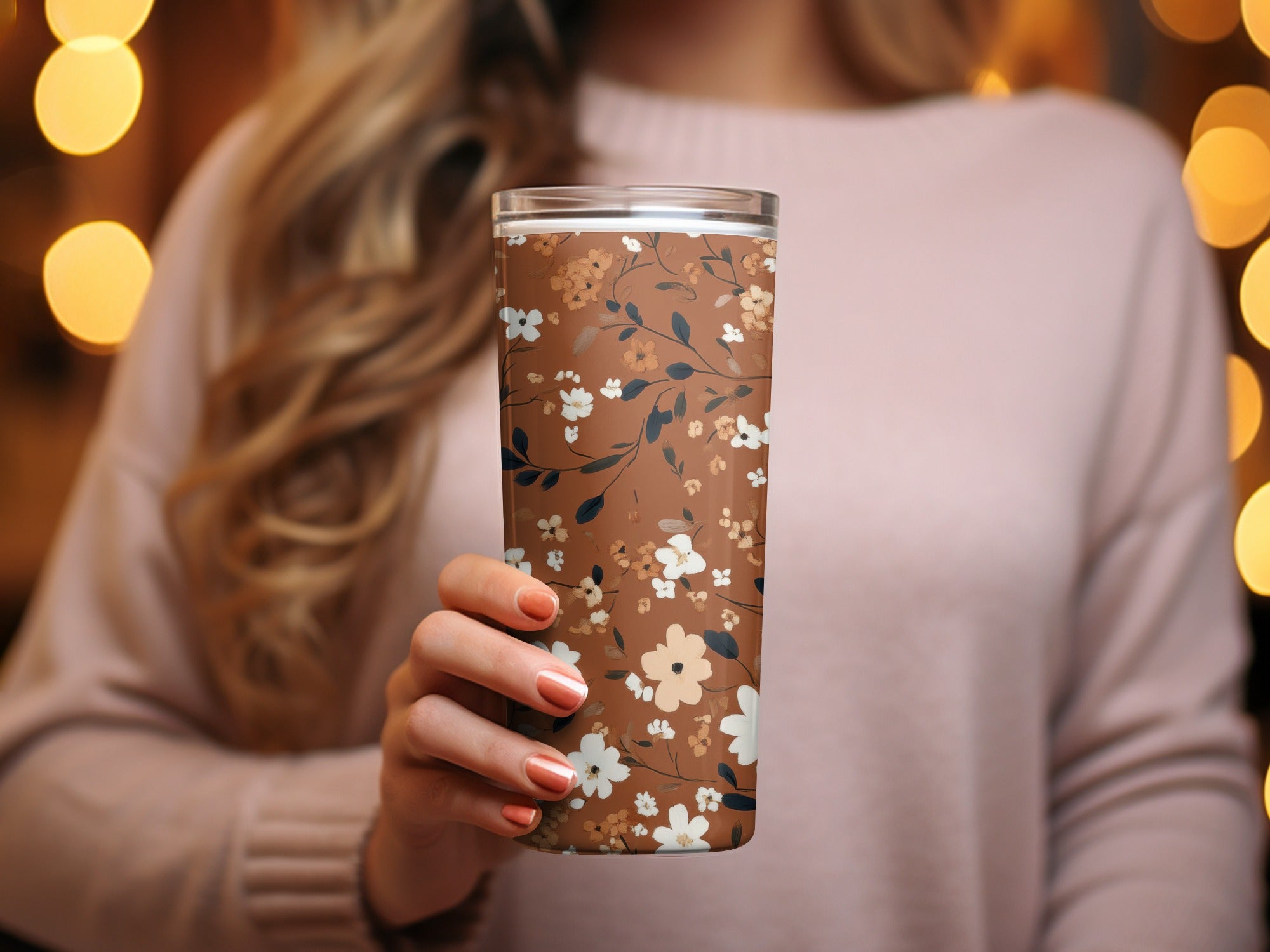 Floral Design Insulated Tumbler with Lid for Hot and Cold Drinks