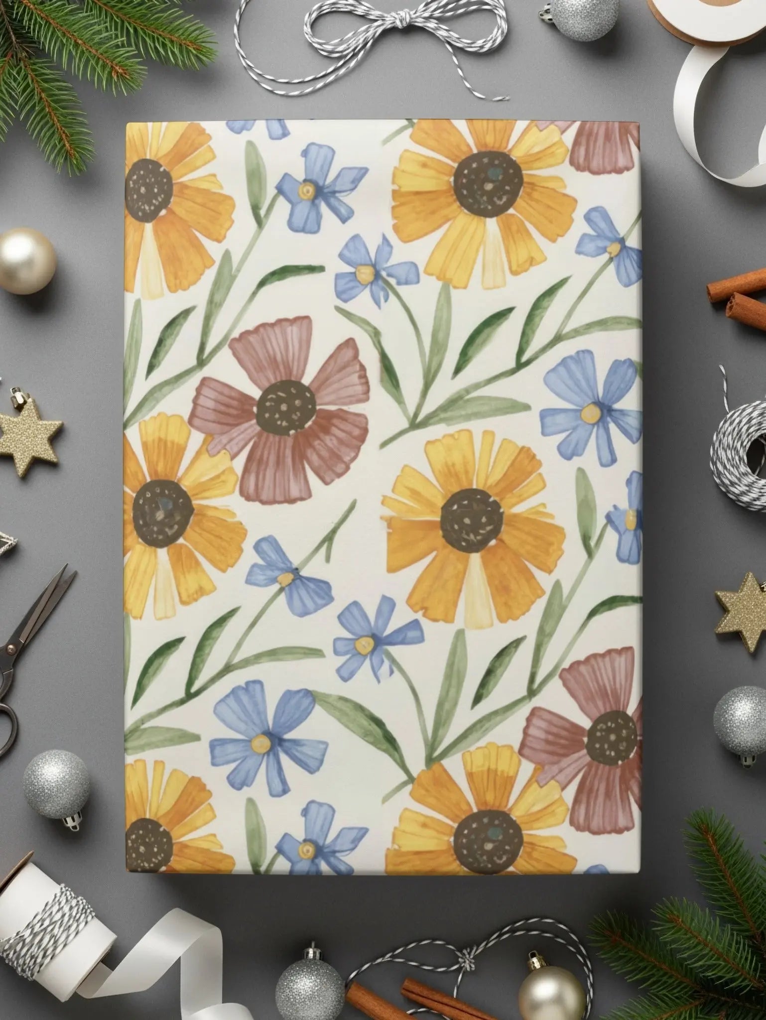 Ditsy Floral Watercolor Seamless Pattern, Sunflower Digital Paper, Flower Pattern Printable, Scrapbook Paper, Floral Fabric Design Digital - Moore and Mountain