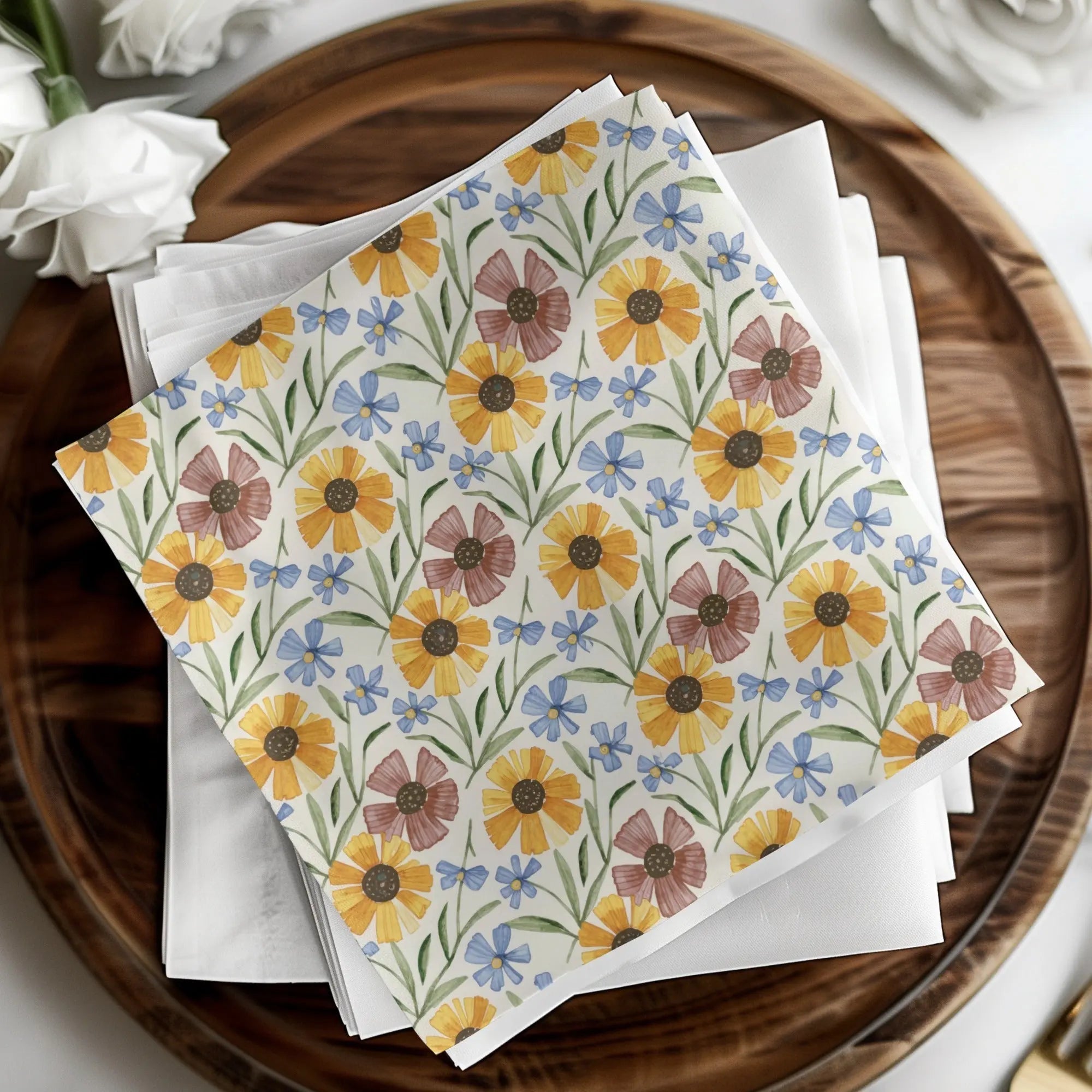 Ditsy Floral Watercolor Seamless Pattern, Sunflower Digital Paper, Flower Pattern Printable, Scrapbook Paper, Floral Fabric Design Digital - Moore and Mountain