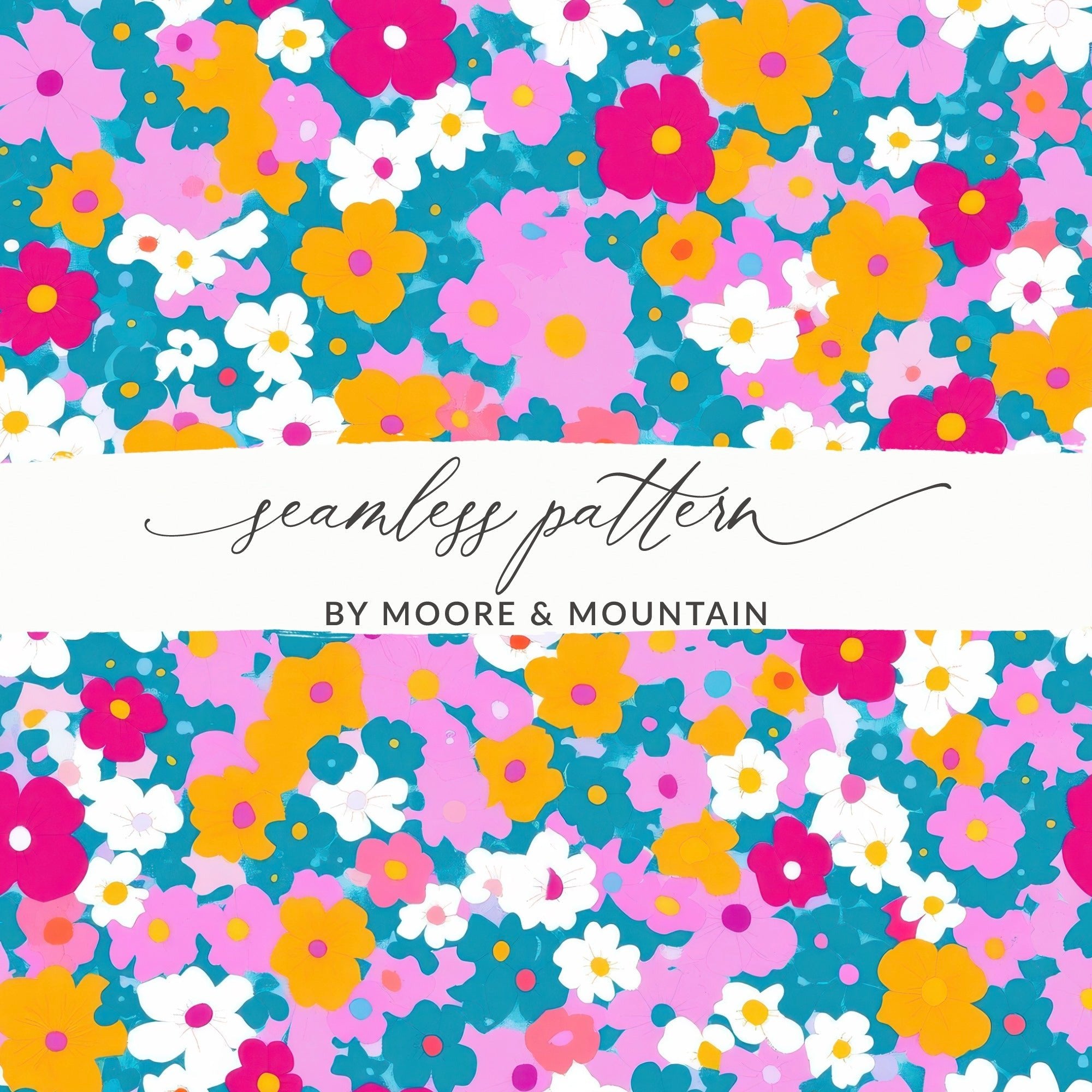 Ditsy Girly Seamless Background for Commecial Use POD Use Retro Daisies - Moore and Mountain