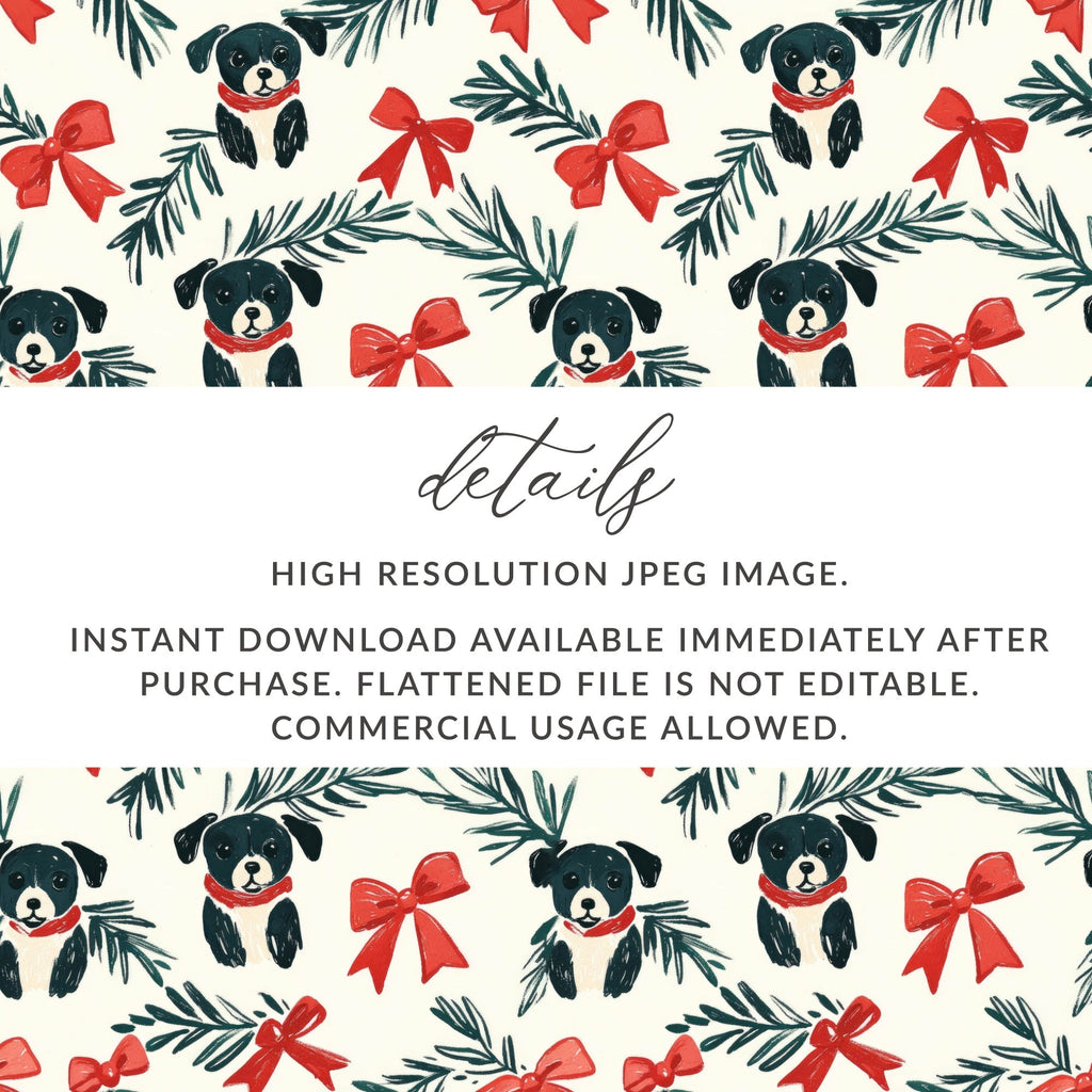 Dog Christmas Seamless Pattern, Puppy Digital Paper, Holiday Bows Jpeg, Repeating Dog Pattern, Festive Download, Animal Print, Xmas Digital - Moore and Mountain