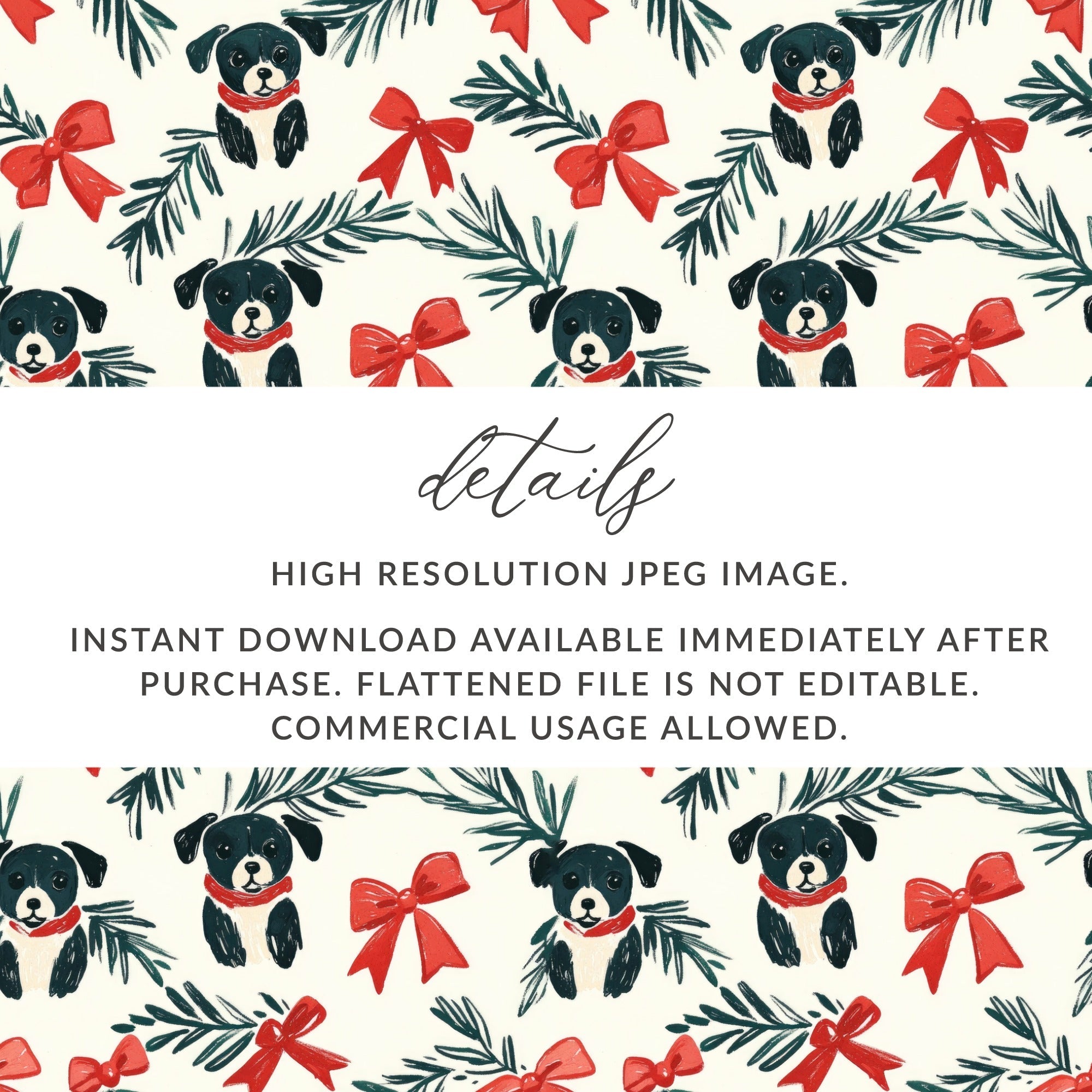 Dog Christmas Seamless Pattern, Puppy Digital Paper, Holiday Bows Jpeg, Repeating Dog Pattern, Festive Download, Animal Print, Xmas Digital - Moore and Mountain