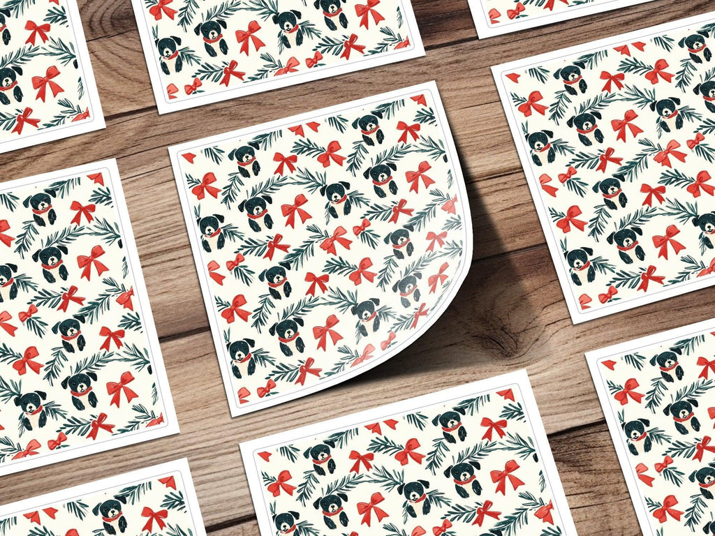 Dog Christmas Seamless Pattern, Puppy Digital Paper, Holiday Bows Jpeg, Repeating Dog Pattern, Festive Download, Animal Print, Xmas Digital - Moore and Mountain