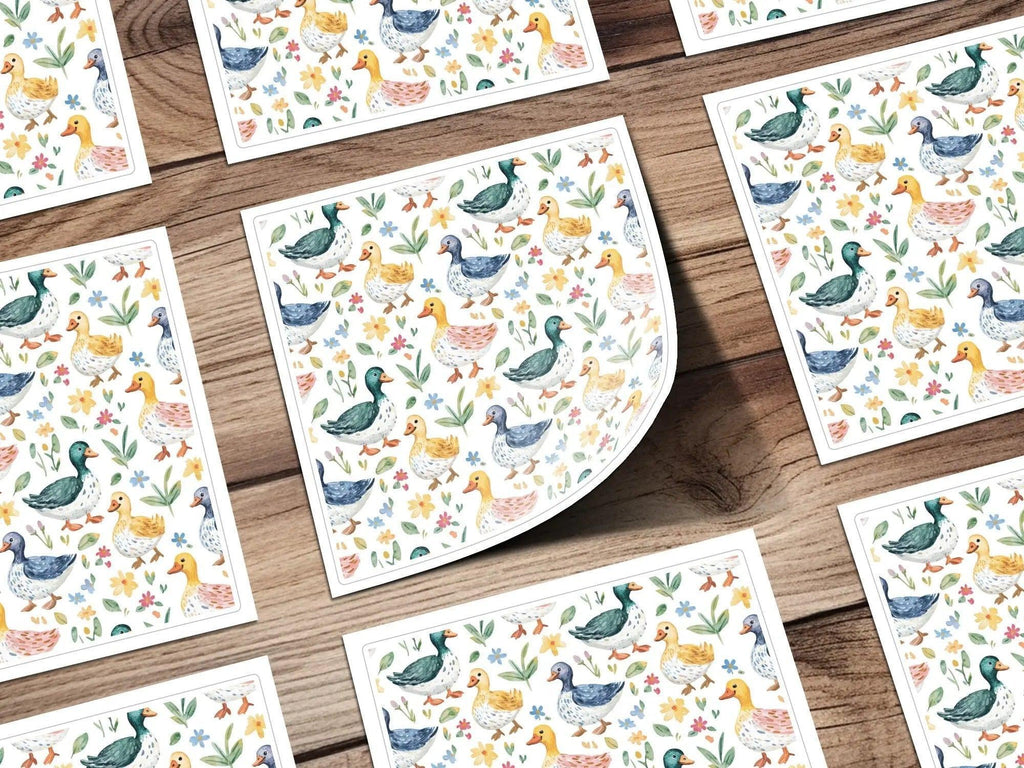 Duck Digital Paper, Watercolor Seamless Pattern, Floral Spring Pattern, Fabric Design, Scrapbooking Paper, Animal Print, Digital Download - Moore and Mountain