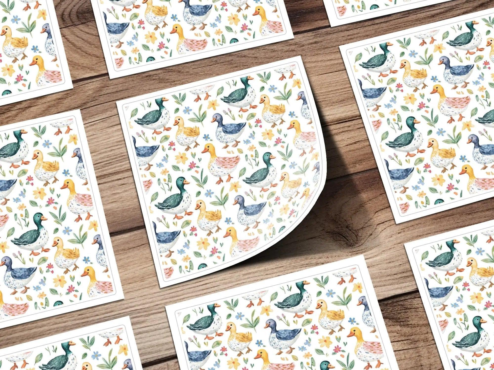 Duck Digital Paper, Watercolor Seamless Pattern, Floral Spring Pattern, Fabric Design, Scrapbooking Paper, Animal Print, Digital Download - Moore and Mountain