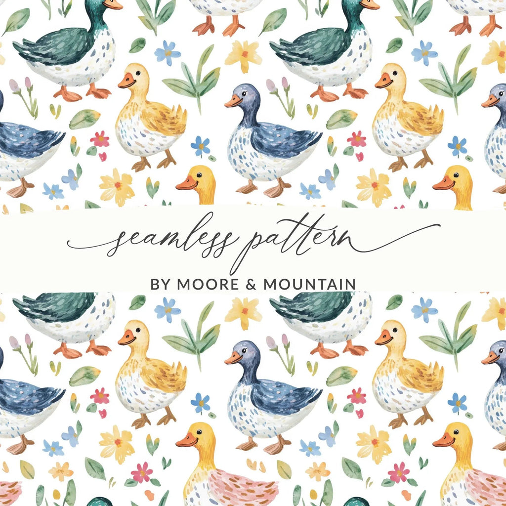 Duck Digital Paper, Watercolor Seamless Pattern, Floral Spring Pattern, Fabric Design, Scrapbooking Paper, Animal Print, Digital Download - Moore and Mountain
