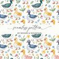 Duck Digital Paper, Watercolor Seamless Pattern, Floral Spring Pattern, Fabric Design, Scrapbooking Paper, Animal Print, Digital Download - Moore and Mountain