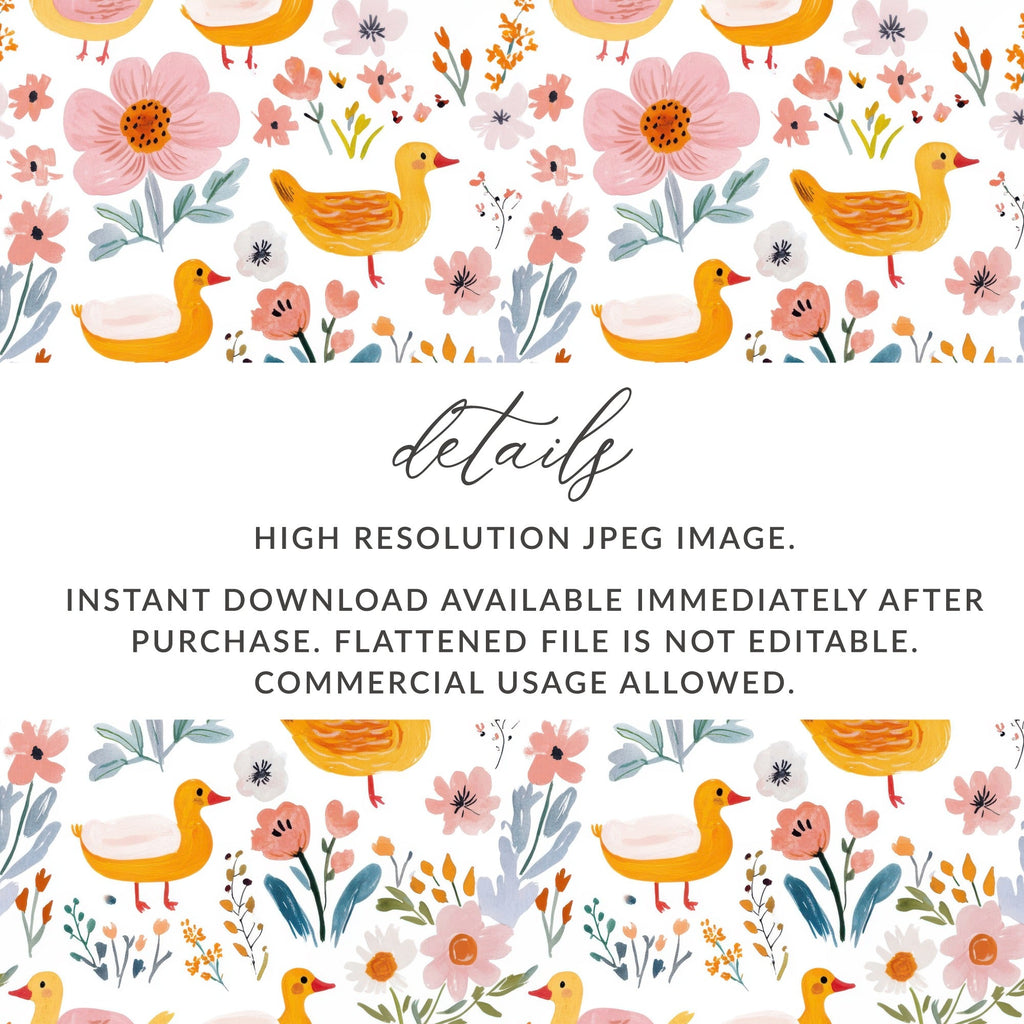 Duck Floral Seamless Pattern, Digital Download, Cute Ducklings, Flower Background, Kids Design, Fabric Design, Digital Paper - Moore and Mountain