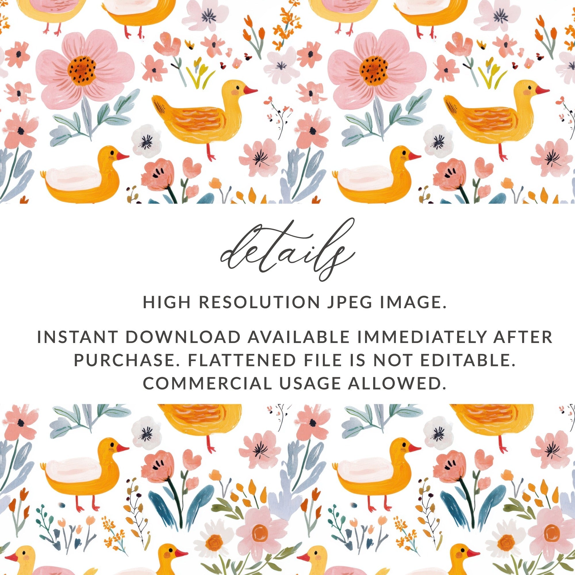 Duck Floral Seamless Pattern, Digital Download, Cute Ducklings, Flower Background, Kids Design, Fabric Design, Digital Paper - Moore and Mountain