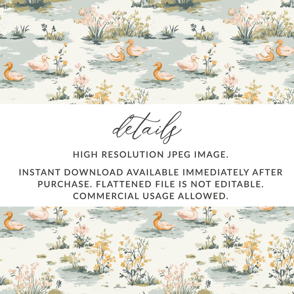 Duck Pond Digital Paper, Floral Seamless Pattern, Pastel Green Background, Wildlife Print, Farmhouse Style, Digital Download for Crafts - Moore and Mountain