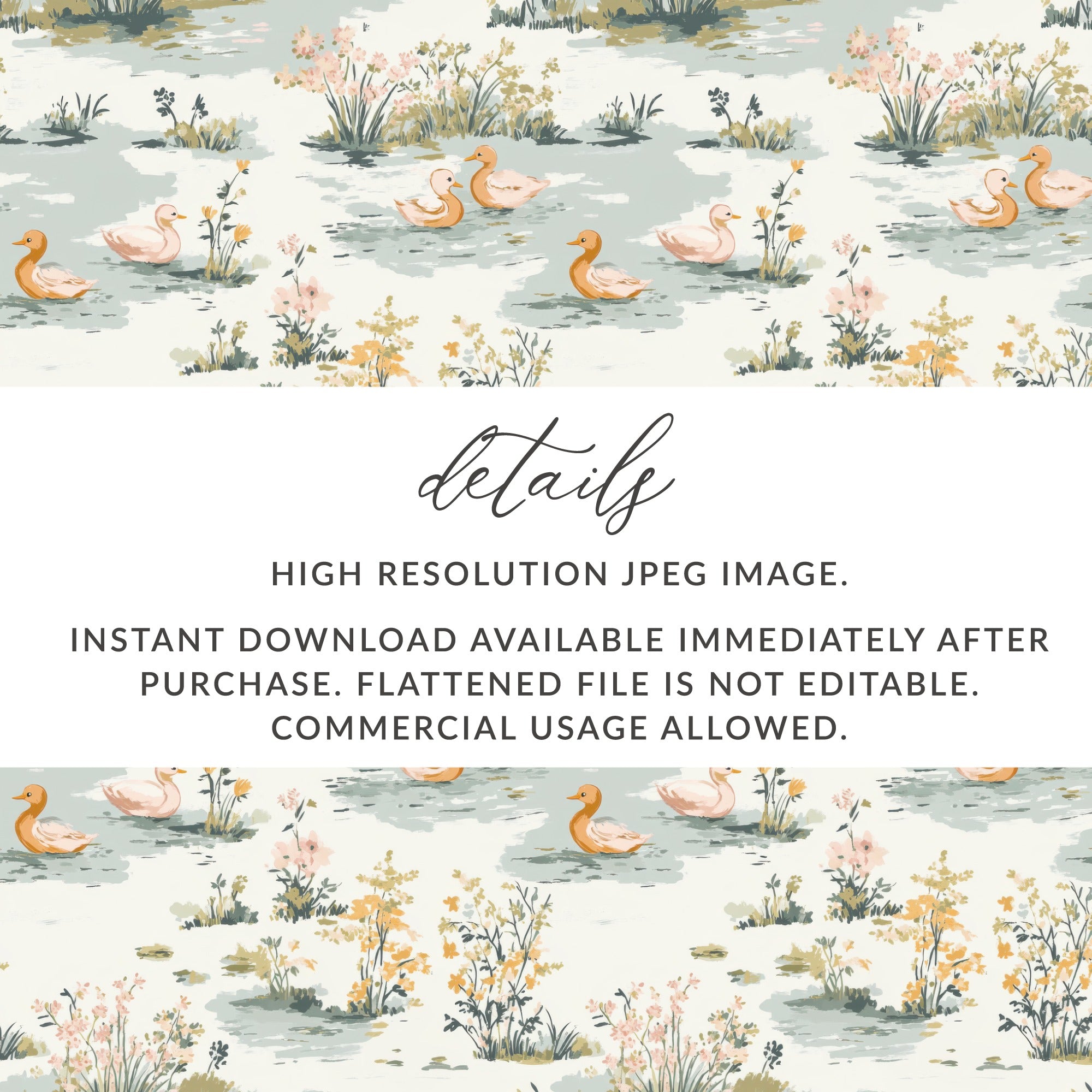 Duck Pond Digital Paper, Floral Seamless Pattern, Pastel Green Background, Wildlife Print, Farmhouse Style, Digital Download for Crafts - Moore and Mountain