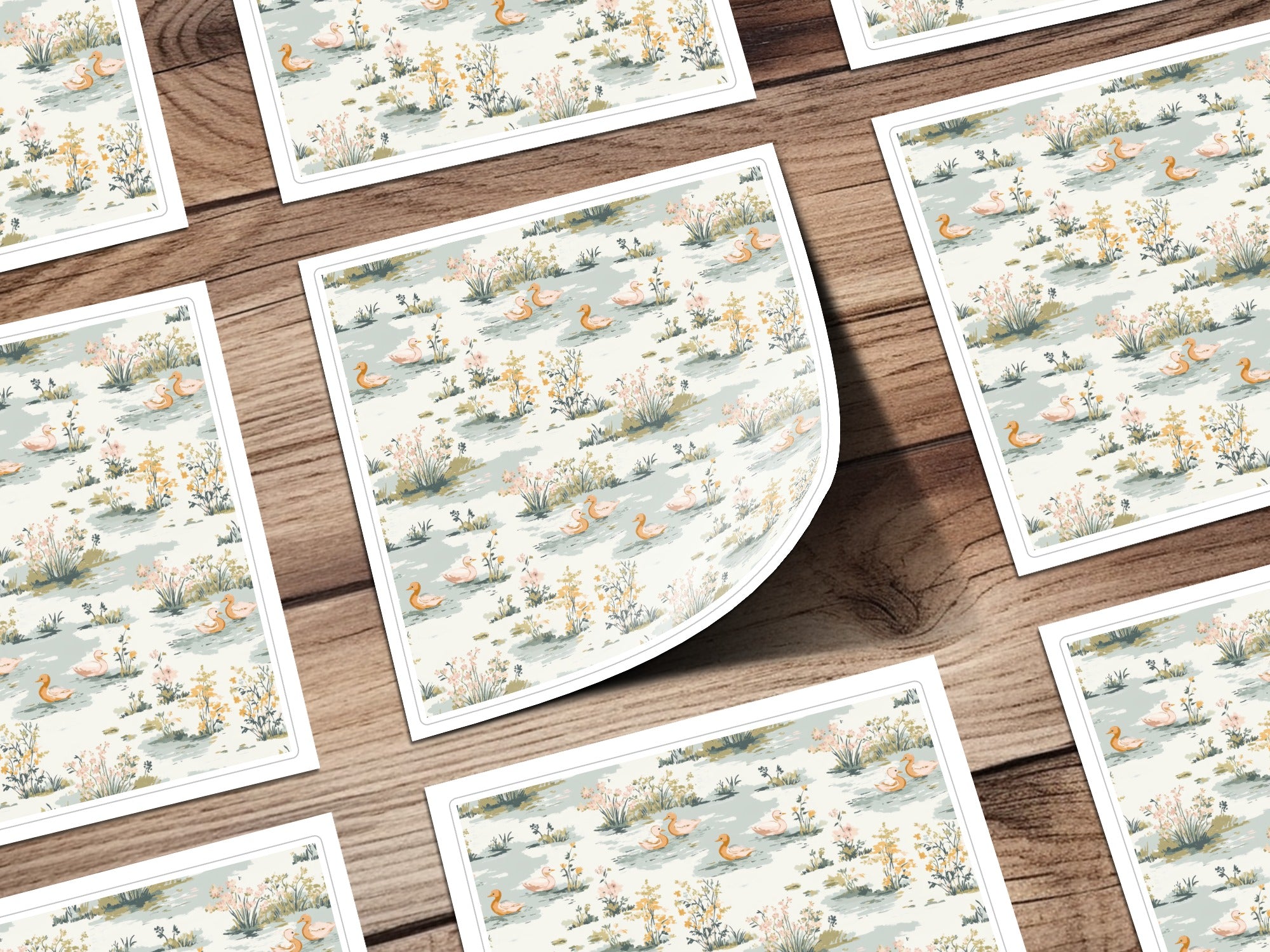 Duck Pond Digital Paper, Floral Seamless Pattern, Pastel Green Background, Wildlife Print, Farmhouse Style, Digital Download for Crafts - Moore and Mountain