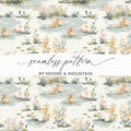Duck Pond Digital Paper, Floral Seamless Pattern, Pastel Green Background, Wildlife Print, Farmhouse Style, Digital Download for Crafts - Moore and Mountain