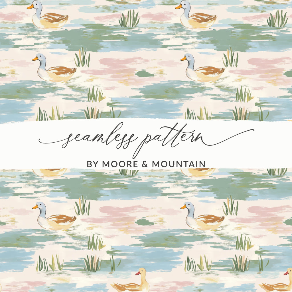 Duck Pond Digital Paper, Seamless Duck Pattern, Watercolor Style Print, Pond Life Design, Fabric Design, Nursery Art, Digital Download - Moore and Mountain