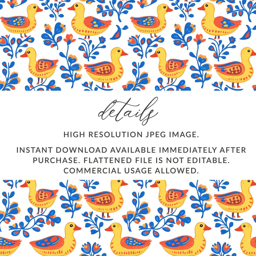 Duck Seamless Pattern Digital, Floral Repeat Pattern, Farm Animal Design, Kids Room Decor, Fabric Design, Scrapbooking Paper - Moore and Mountain