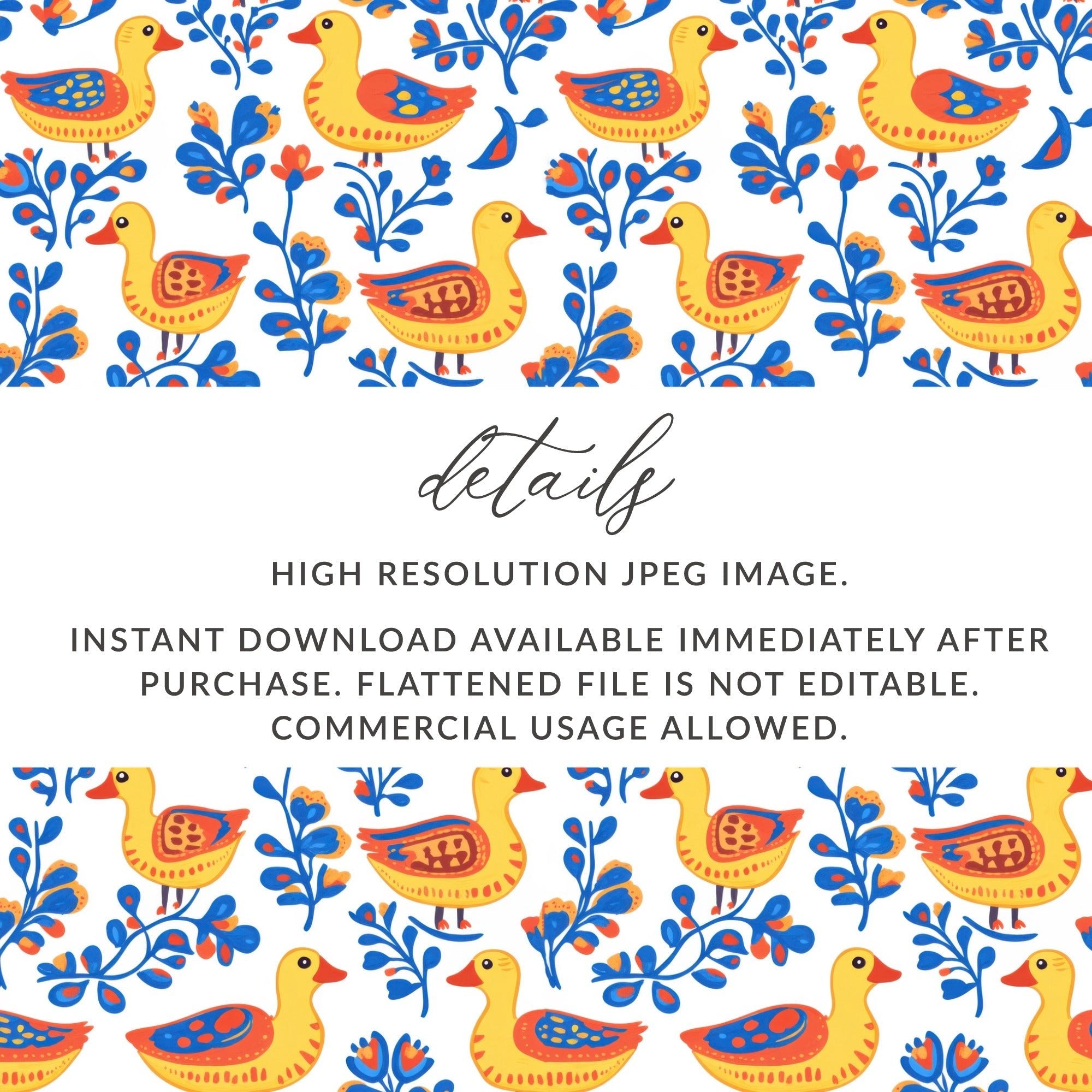 Duck Seamless Pattern Digital, Floral Repeat Pattern, Farm Animal Design, Kids Room Decor, Fabric Design, Scrapbooking Paper - Moore and Mountain