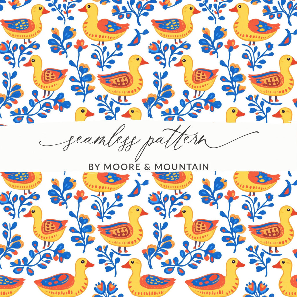 Duck Seamless Pattern Digital, Floral Repeat Pattern, Farm Animal Design, Kids Room Decor, Fabric Design, Scrapbooking Paper - Moore and Mountain